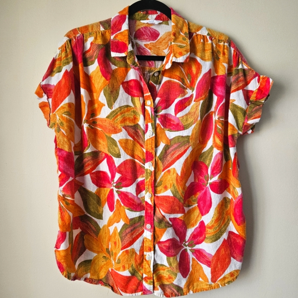Time and Tru Pink Orange Button Down Blouse